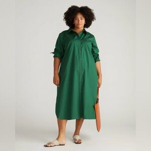 NWT Universal Standard Odeon Stretch Poplin Shirtdress | Kelly Green | M (18-20)